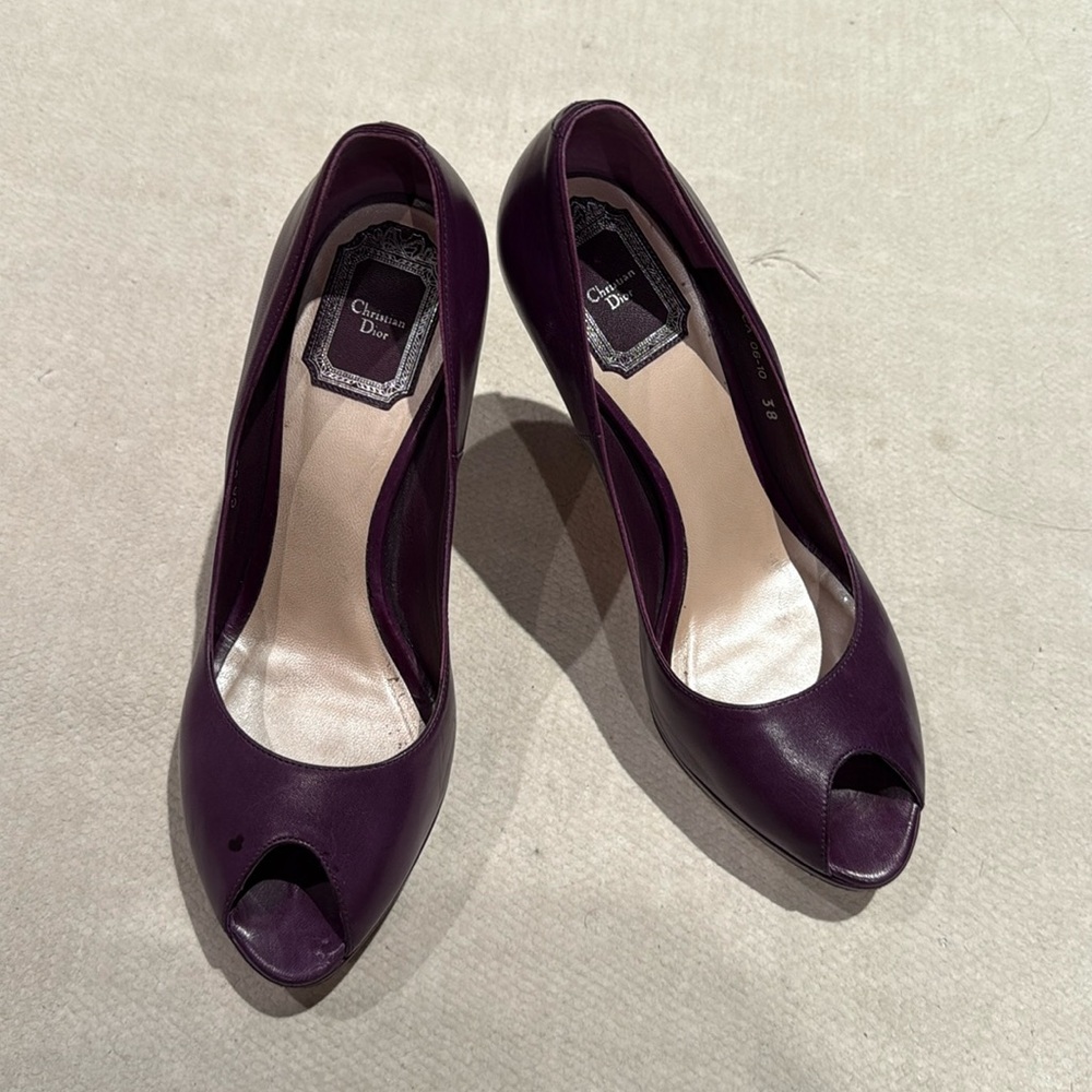 Christian Dior Miss Dior Peep Toe Purple Platform Heel Pumps Sz 38.5 / 8.5 US